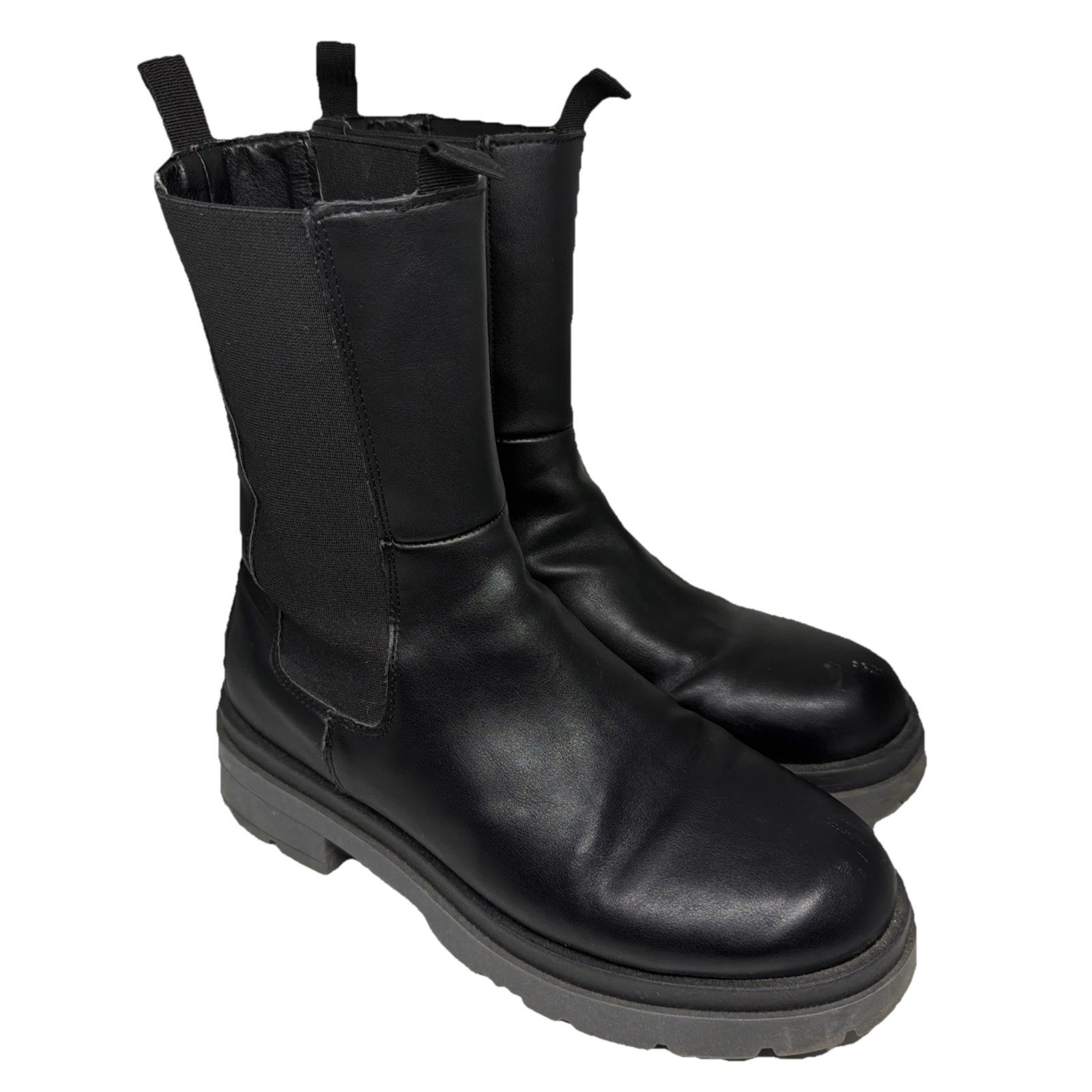 Topshop Black Leather Chelsea Boots Made In Italy Lug Sole Trendy 41